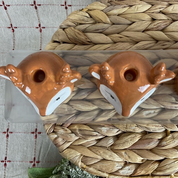 “H for Happy" SET OF 4 Ceramic Reindeer Taper Candle Holders New Holiday Decor - Picture 4 of 15